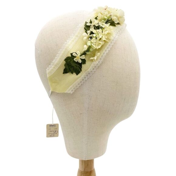 Vintage 1950s Auerbach’s Floral Headband Hat Ivory Lemon Yellow Flowers NEW NOS - Picture 5 of 13